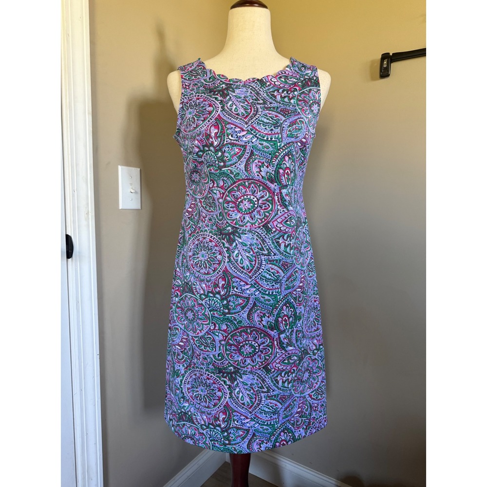 Talbots Sleeveless Paisley Print Sheath Dress Petite P Purple Green Pink